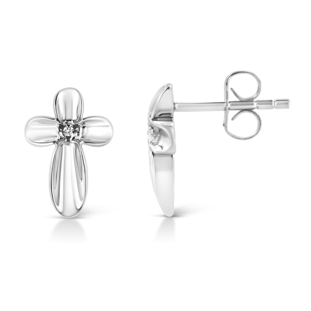 .925 Sterling Silver Prong Set Diamond Accent Floral Cross Stud Earring (I-J Color, I1-I2 Clarity) - LinkagejewelrydesignLinkagejewelrydesign