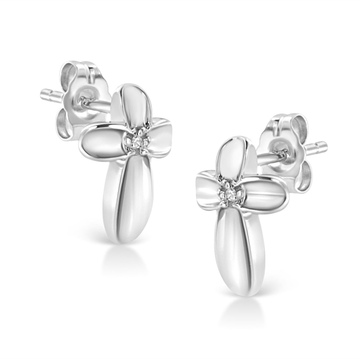 .925 Sterling Silver Prong Set Diamond Accent Floral Cross Stud Earring (I-J Color, I1-I2 Clarity) - LinkagejewelrydesignLinkagejewelrydesign