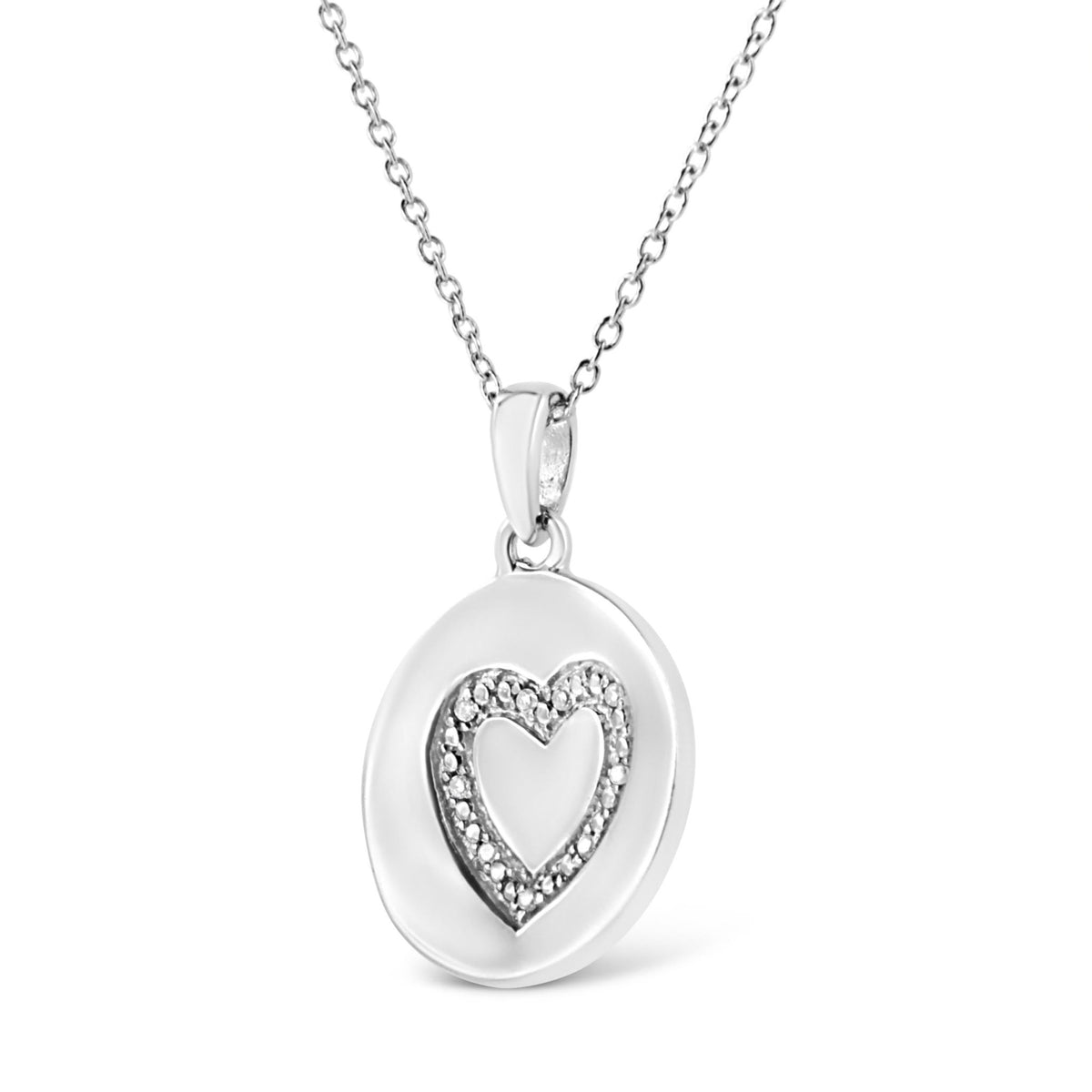 .925 Sterling Silver Prong-Set Diamond Accent Heart Emblemed 18&quot; Pendant Necklace (I-J Color, I1-I2 Clarity) - LinkagejewelrydesignLinkagejewelrydesign