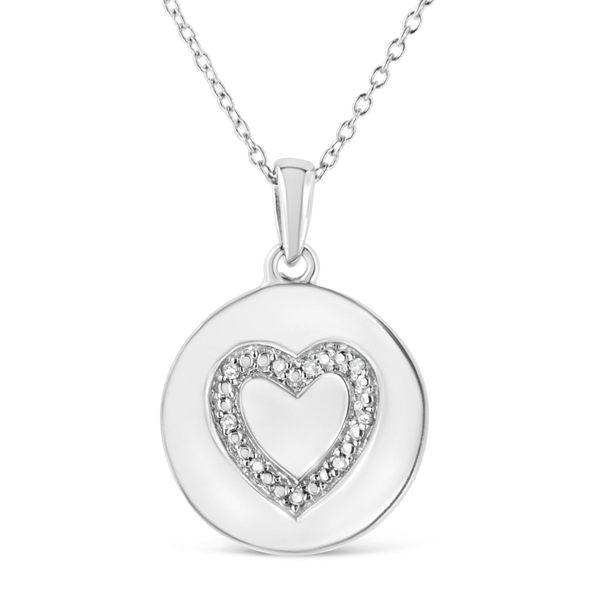 .925 Sterling Silver Prong-Set Diamond Accent Heart Emblemed 18" Pendant Necklace (I-J Color, I1-I2 Clarity) - LinkagejewelrydesignLinkagejewelrydesign