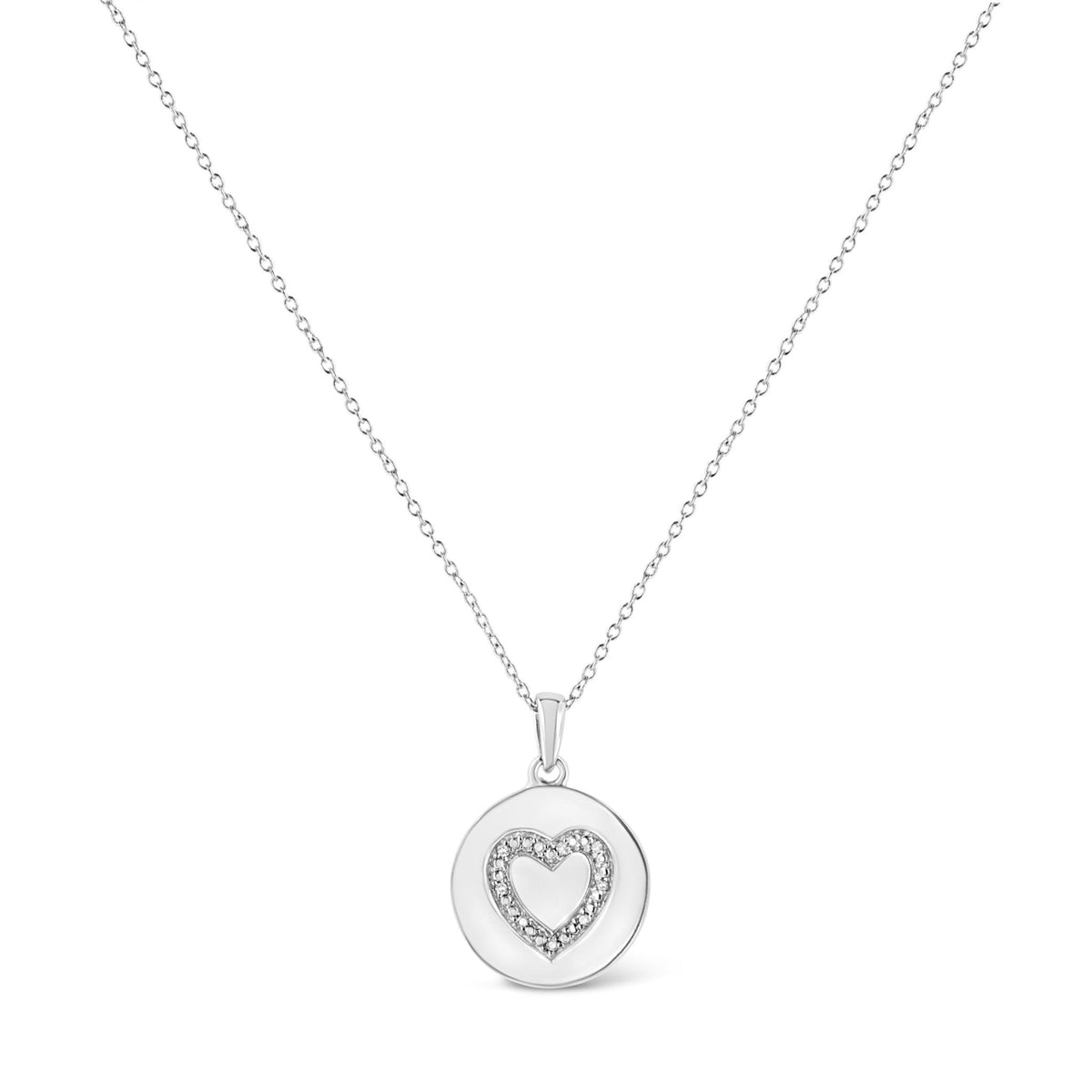 .925 Sterling Silver Prong-Set Diamond Accent Heart Emblemed 18&quot; Pendant Necklace (I-J Color, I1-I2 Clarity) - LinkagejewelrydesignLinkagejewelrydesign