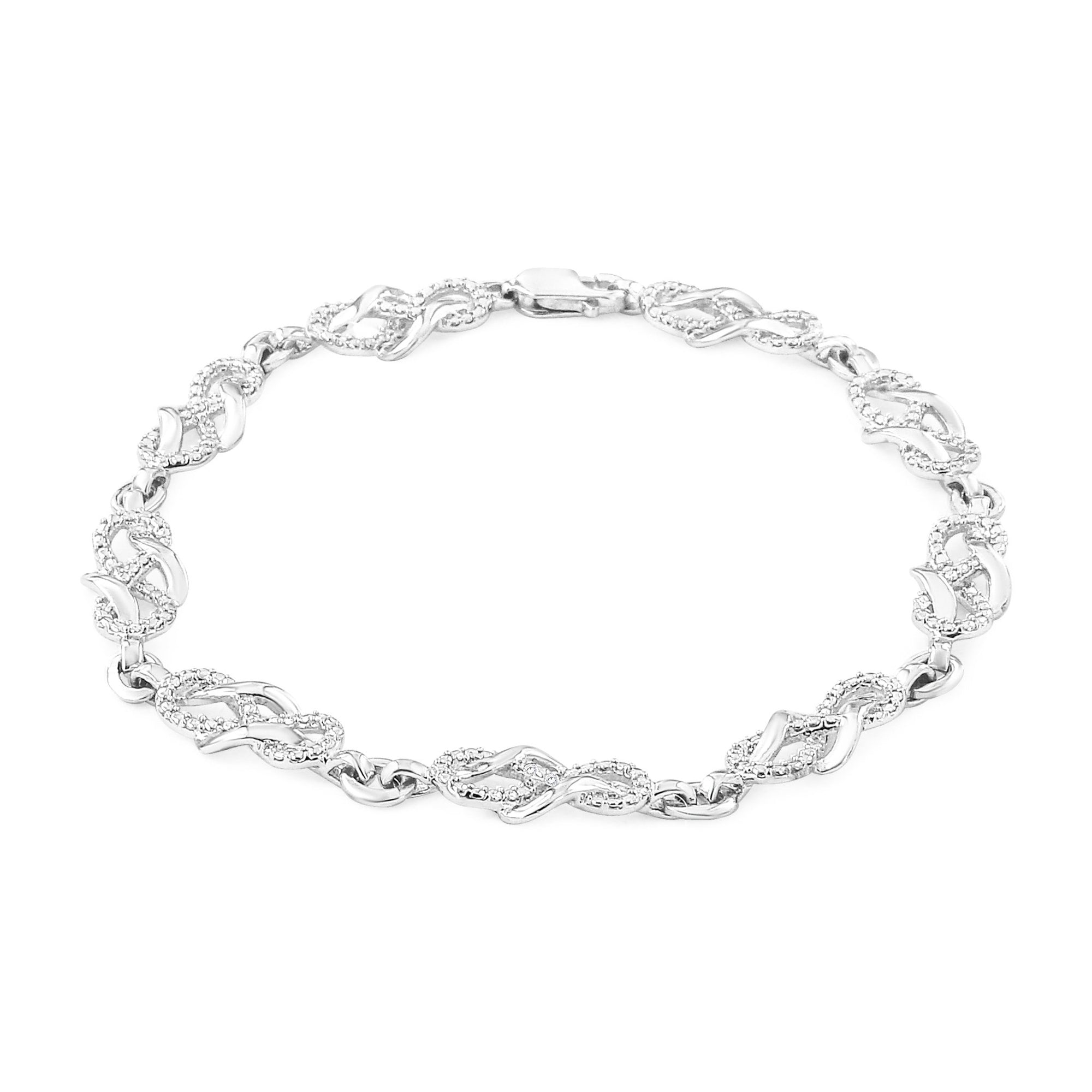 .925 Sterling Silver Prong Set Diamond Accent Infinity Weave Link 7.25" Bracelet (I-J Color, I3 Clarity) - LinkagejewelrydesignLinkagejewelrydesign