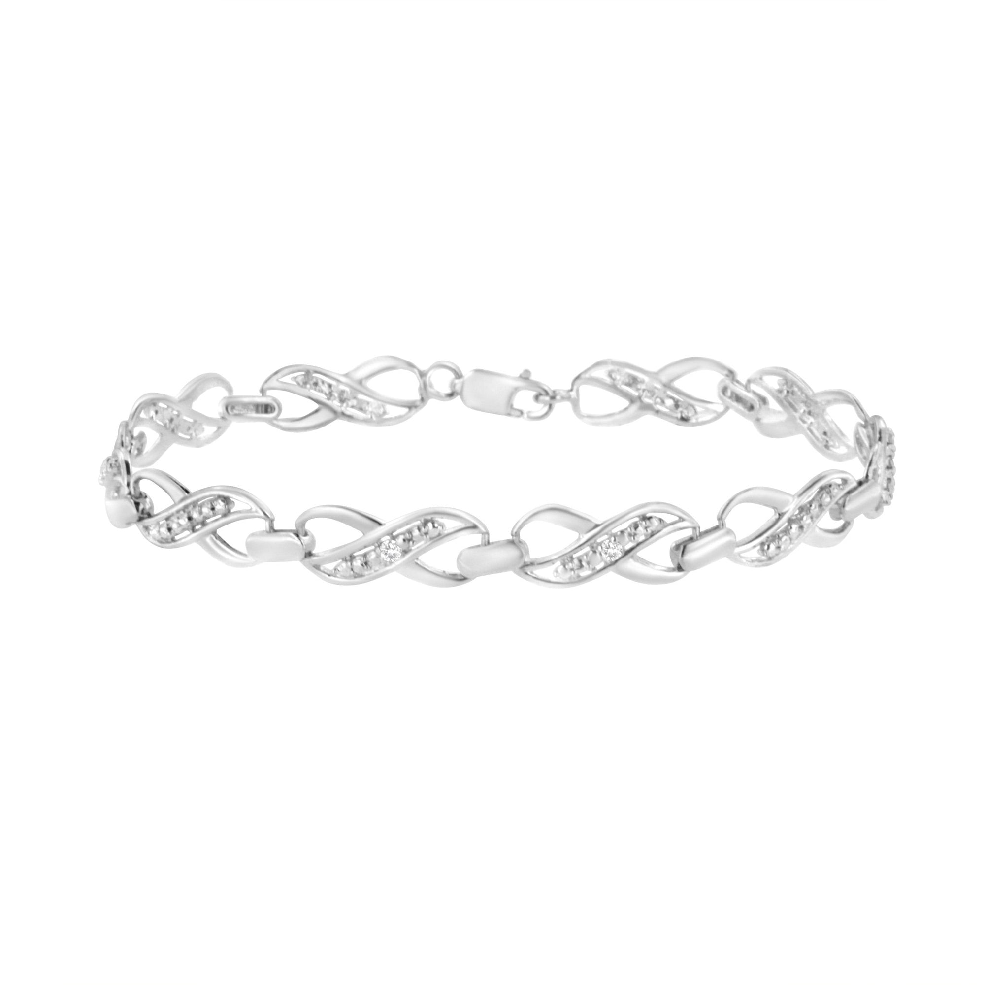 .925 Sterling Silver Prong Set Diamond Accent Ribbon and Infinity Link Bracelet (I-J Color, I3 Clarity) - 7.25" - LinkagejewelrydesignLinkagejewelrydesign