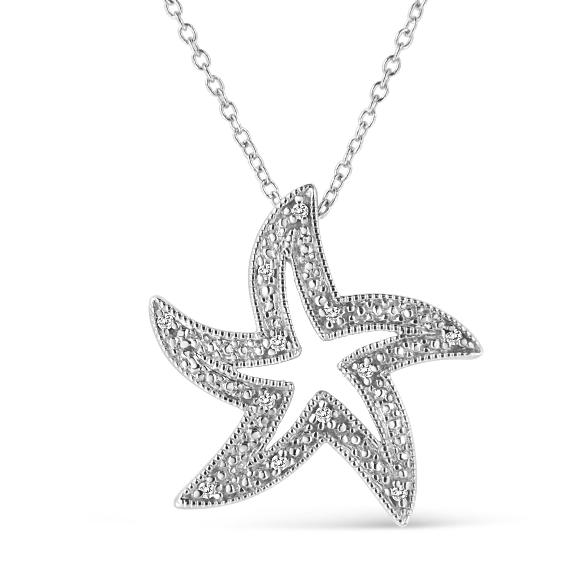 .925 Sterling Silver Prong-Set Diamond Accent Starfish 18" Pendant Necklace (I-J Color, I1-I2 Clarity) - LinkagejewelrydesignLinkagejewelrydesign
