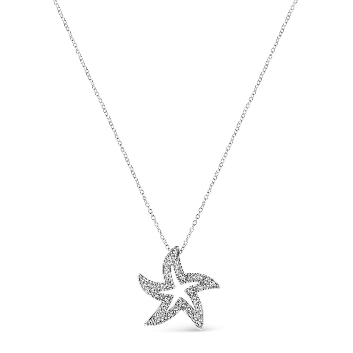 .925 Sterling Silver Prong-Set Diamond Accent Starfish 18&quot; Pendant Necklace (I-J Color, I1-I2 Clarity) - LinkagejewelrydesignLinkagejewelrydesign