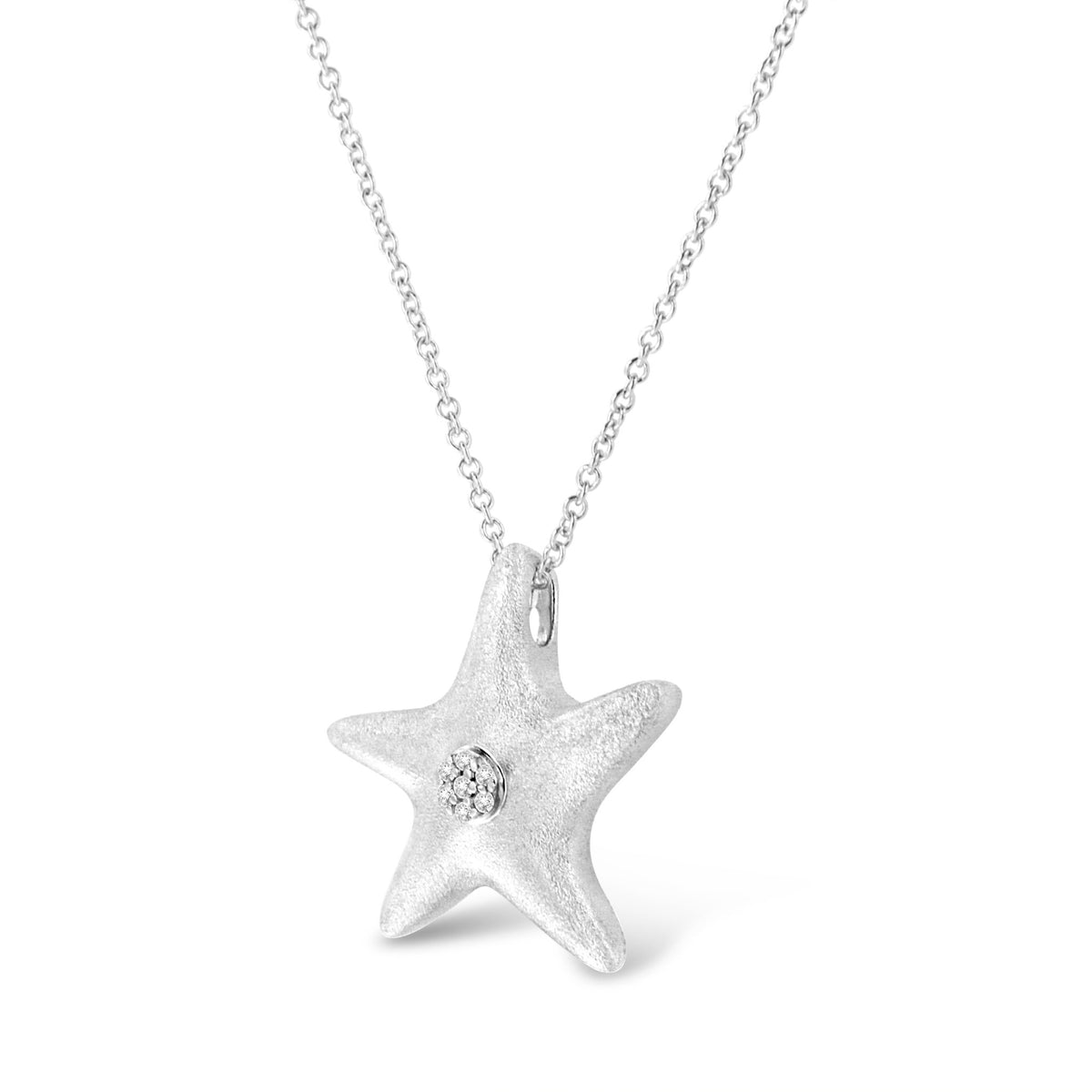 .925 Sterling Silver Prong-Set Diamond Accent Starfish Pendant Necklace (I-J Color, I1-I2 Clarity) - Size 18&quot; - LinkagejewelrydesignLinkagejewelrydesign