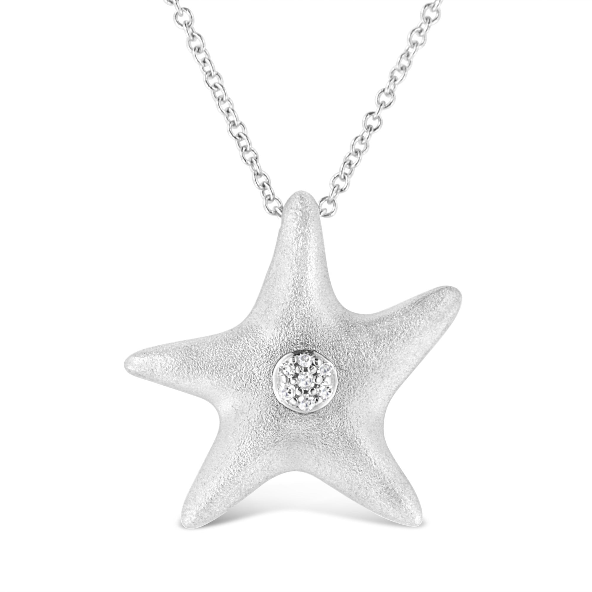 .925 Sterling Silver Prong-Set Diamond Accent Starfish Pendant Necklace (I-J Color, I1-I2 Clarity) - Size 18" - LinkagejewelrydesignLinkagejewelrydesign