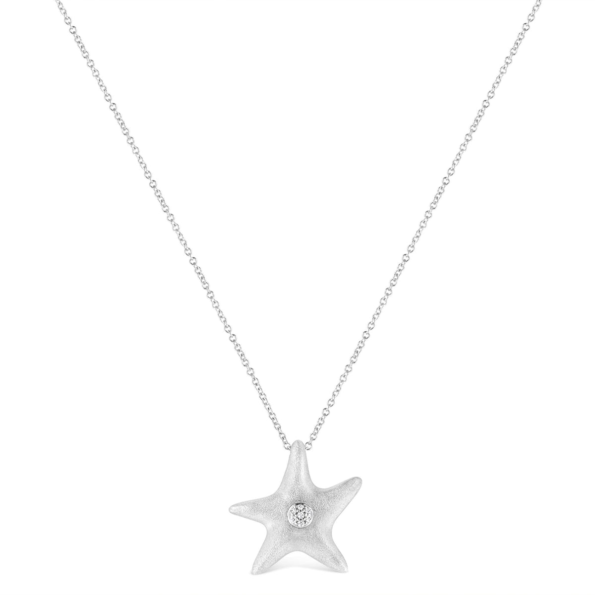 .925 Sterling Silver Prong-Set Diamond Accent Starfish Pendant Necklace (I-J Color, I1-I2 Clarity) - Size 18&quot; - LinkagejewelrydesignLinkagejewelrydesign