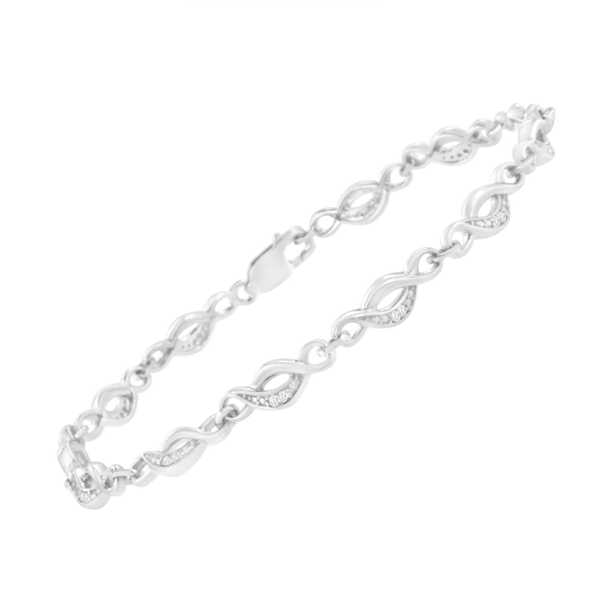 .925 Sterling Silver Prong Set Round-Cut Diamond Accent Infinity Link Bracelet (I-J Color, I2-I3 Clarity) - Size 7.25&quot; - LinkagejewelrydesignLinkagejewelrydesign