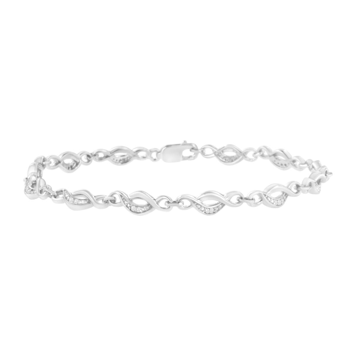 .925 Sterling Silver Prong Set Round-Cut Diamond Accent Infinity Link Bracelet (I-J Color, I2-I3 Clarity) - Size 7.25&quot; - LinkagejewelrydesignLinkagejewelrydesign