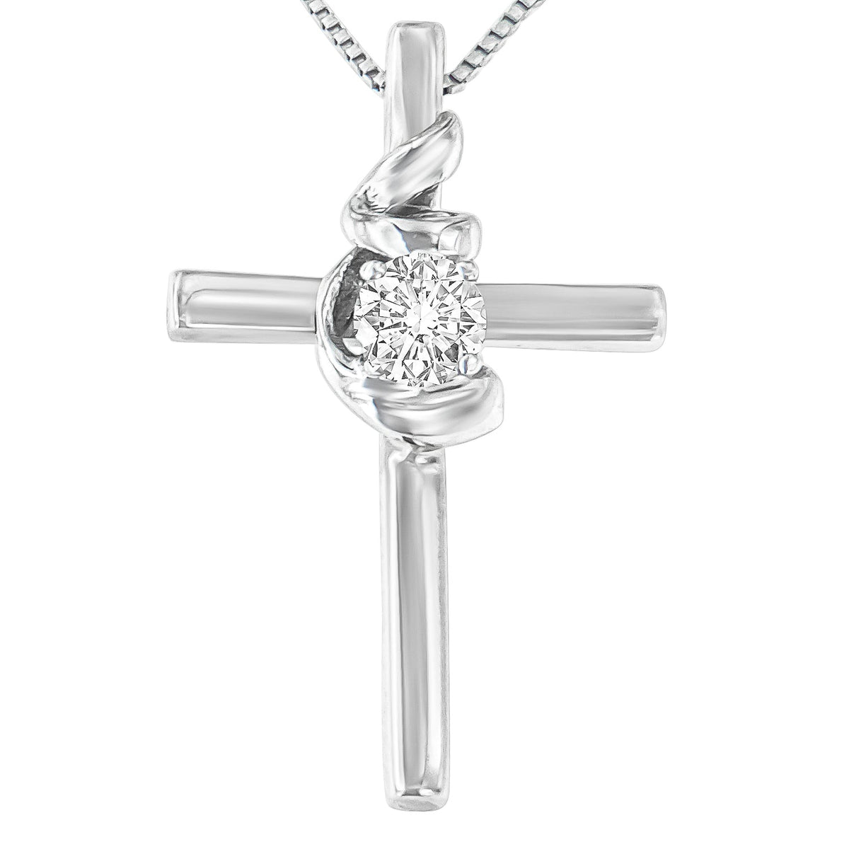 .925 Sterling Silver Prong Set Round-Cut Solitaire Diamond Accent Cross 18&quot; Pendant Necklace (H-I Color, SI2-I1 Clarity) - LinkagejewelrydesignLinkagejewelrydesign
