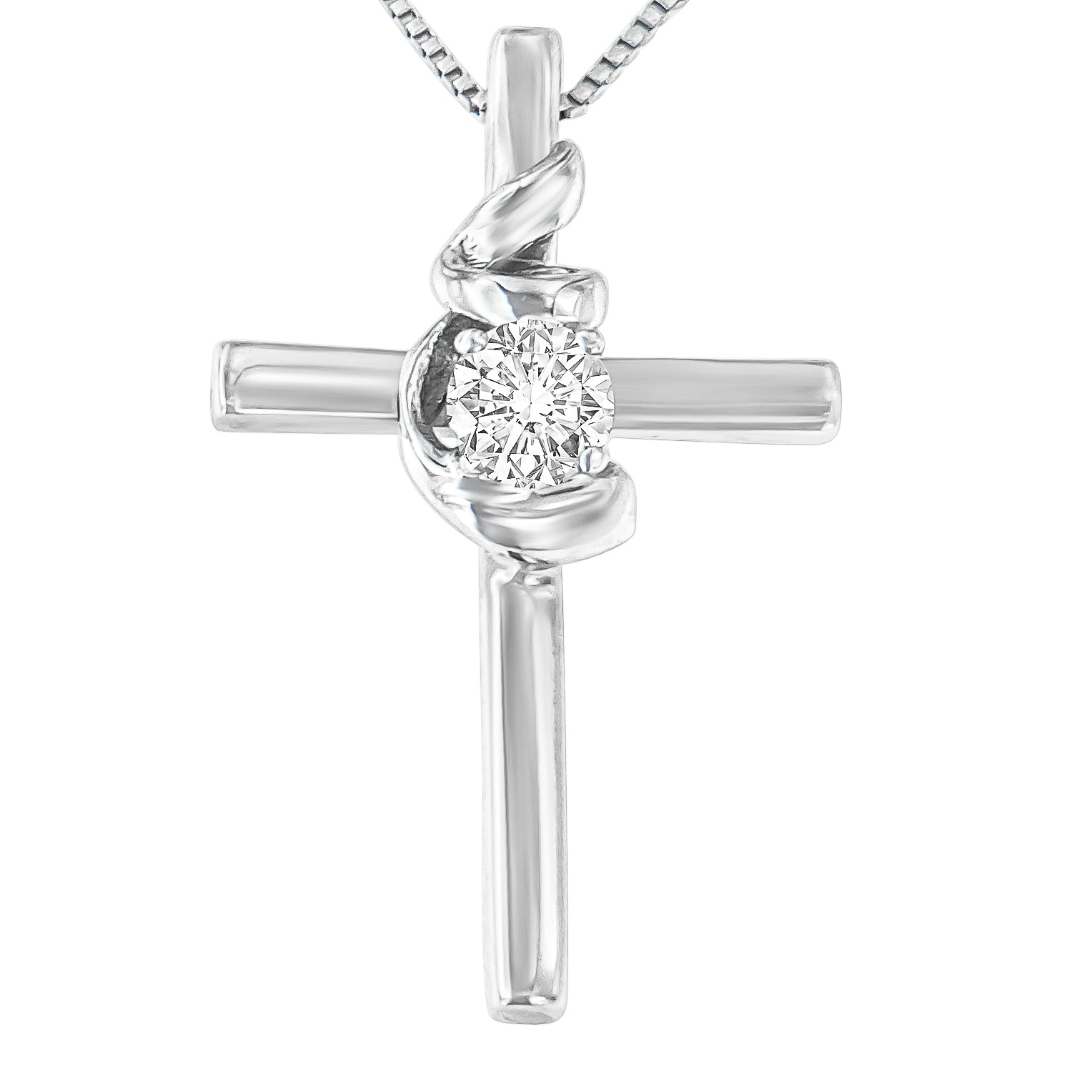 .925 Sterling Silver Prong Set Round-Cut Solitaire Diamond Accent Cross 18" Pendant Necklace (H-I Color, SI2-I1 Clarity) - LinkagejewelrydesignLinkagejewelrydesign