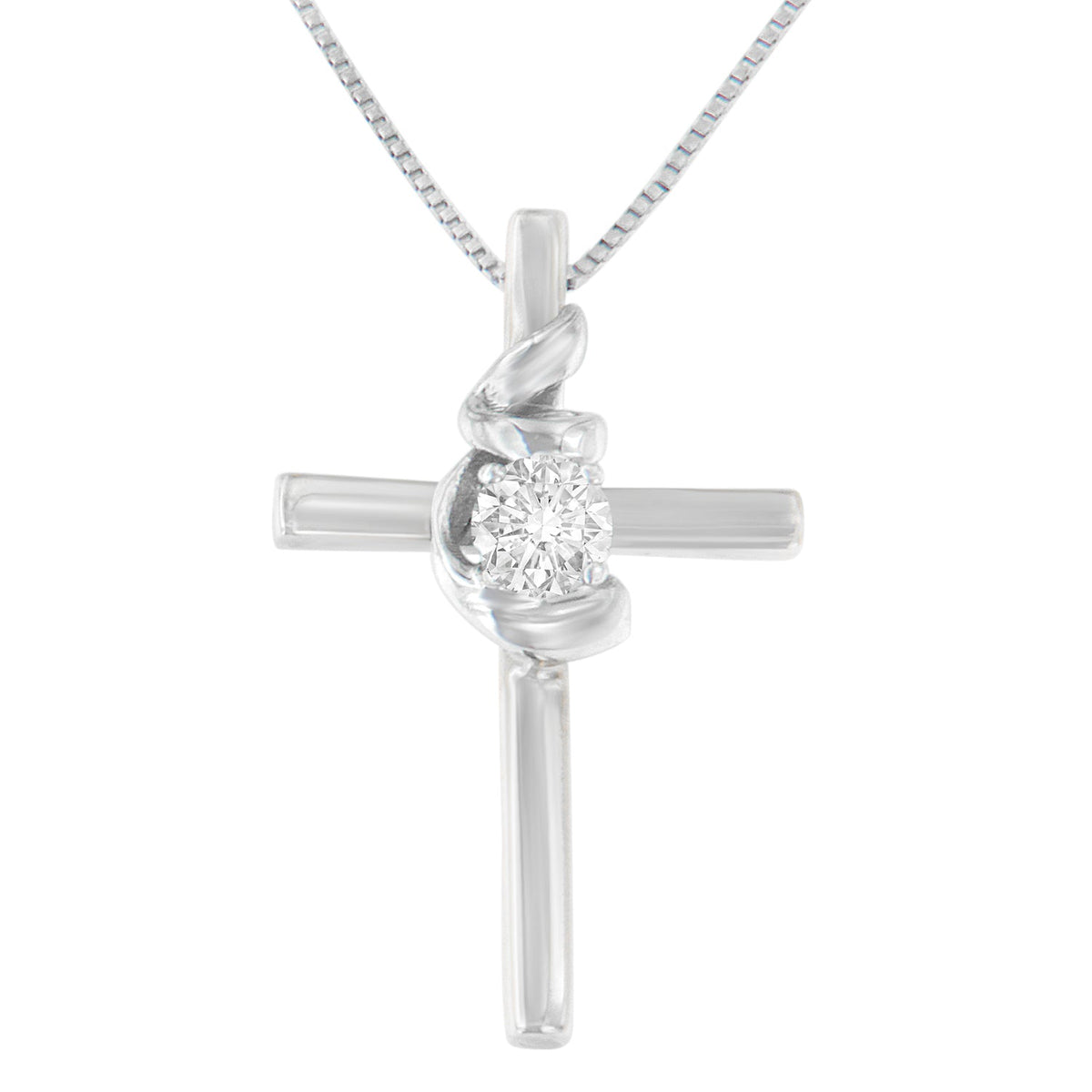 .925 Sterling Silver Prong Set Round-Cut Solitaire Diamond Accent Cross 18&quot; Pendant Necklace (H-I Color, SI2-I1 Clarity) - LinkagejewelrydesignLinkagejewelrydesign