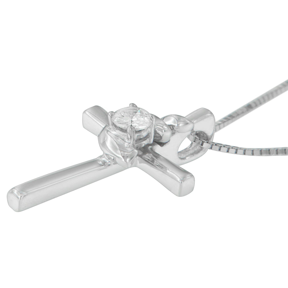 .925 Sterling Silver Prong Set Round-Cut Solitaire Diamond Accent Cross 18&quot; Pendant Necklace (H-I Color, SI2-I1 Clarity) - LinkagejewelrydesignLinkagejewelrydesign