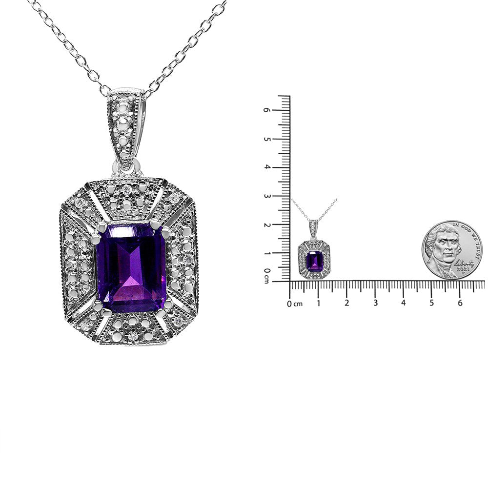 .925 Sterling Silver Purple Amethyst and Diamond Accent Art Deco Style 18&quot; Pendant Necklace (I-J Color, I1-I2 Clarity) - LinkagejewelrydesignLinkagejewelrydesign