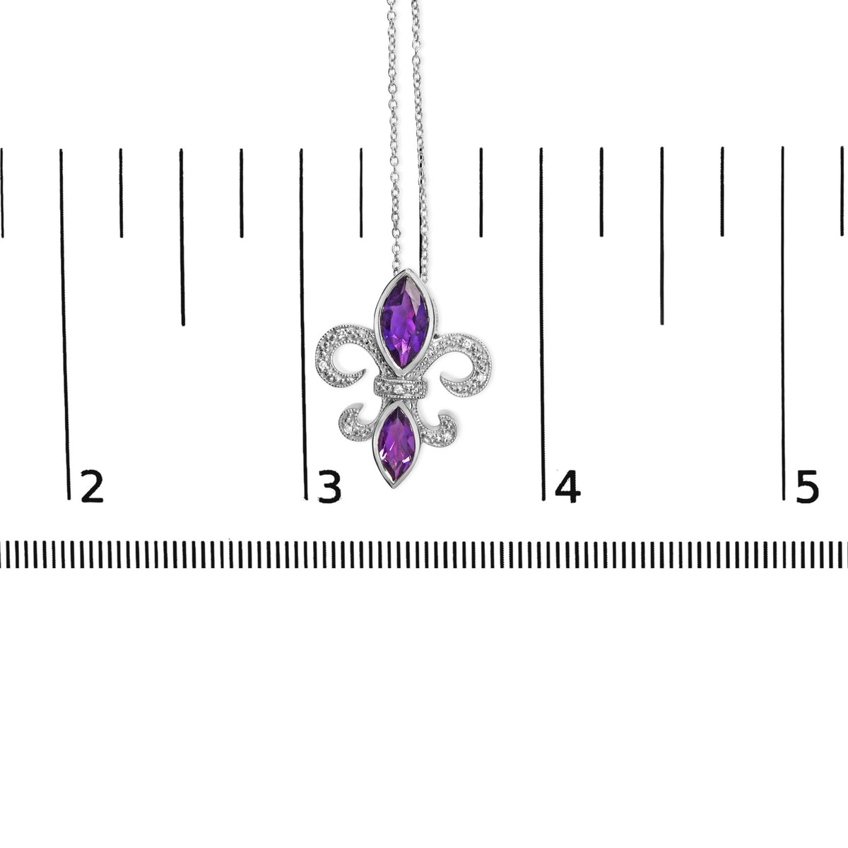 .925 Sterling Silver Purple Amethyst Marquise and Diamond Accent Fleur De Lis Pendant Necklace (H-I Color, SI1-SI2 Clarity) - Size 18&quot; - LinkagejewelrydesignLinkagejewelrydesign