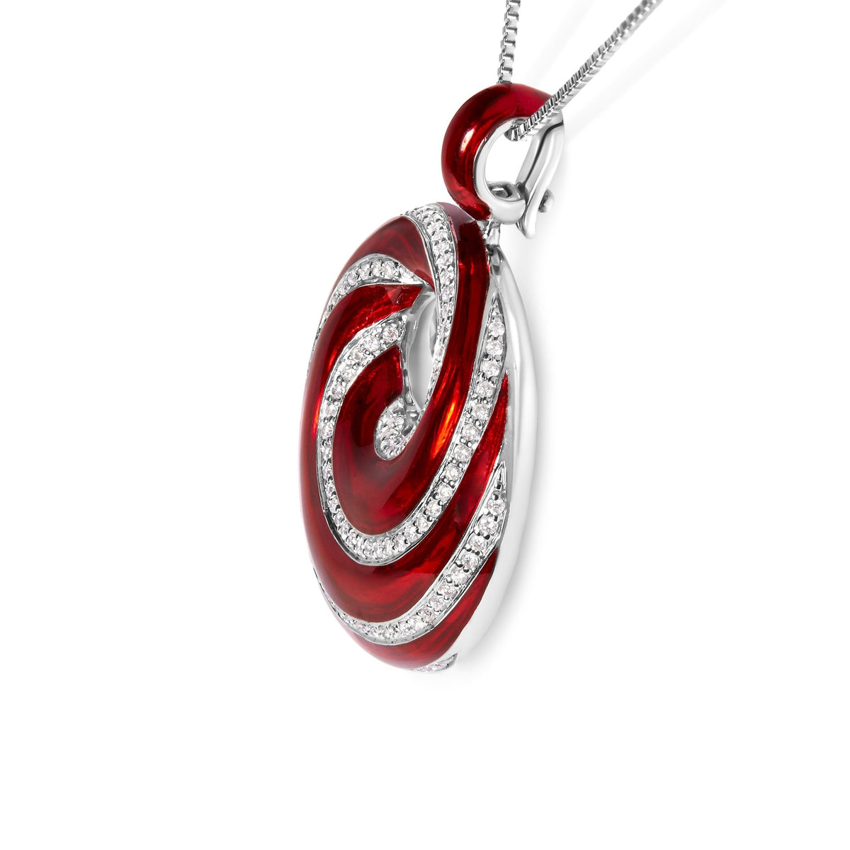 .925 Sterling Silver Red Enamel and 1/2 Diamond Endless Swirl Medallion 18&quot; Pendant Necklace (F-G Color, VS1-VS2 Clarity) - LinkagejewelrydesignLinkagejewelrydesign