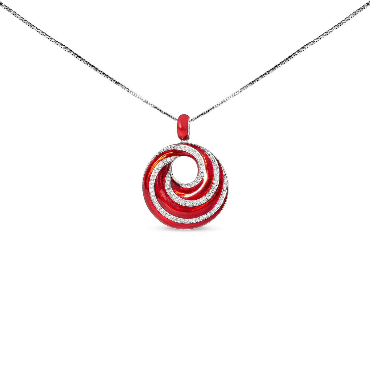 .925 Sterling Silver Red Enamel and 1/2 Diamond Endless Swirl Medallion 18&quot; Pendant Necklace (F-G Color, VS1-VS2 Clarity) - LinkagejewelrydesignLinkagejewelrydesign