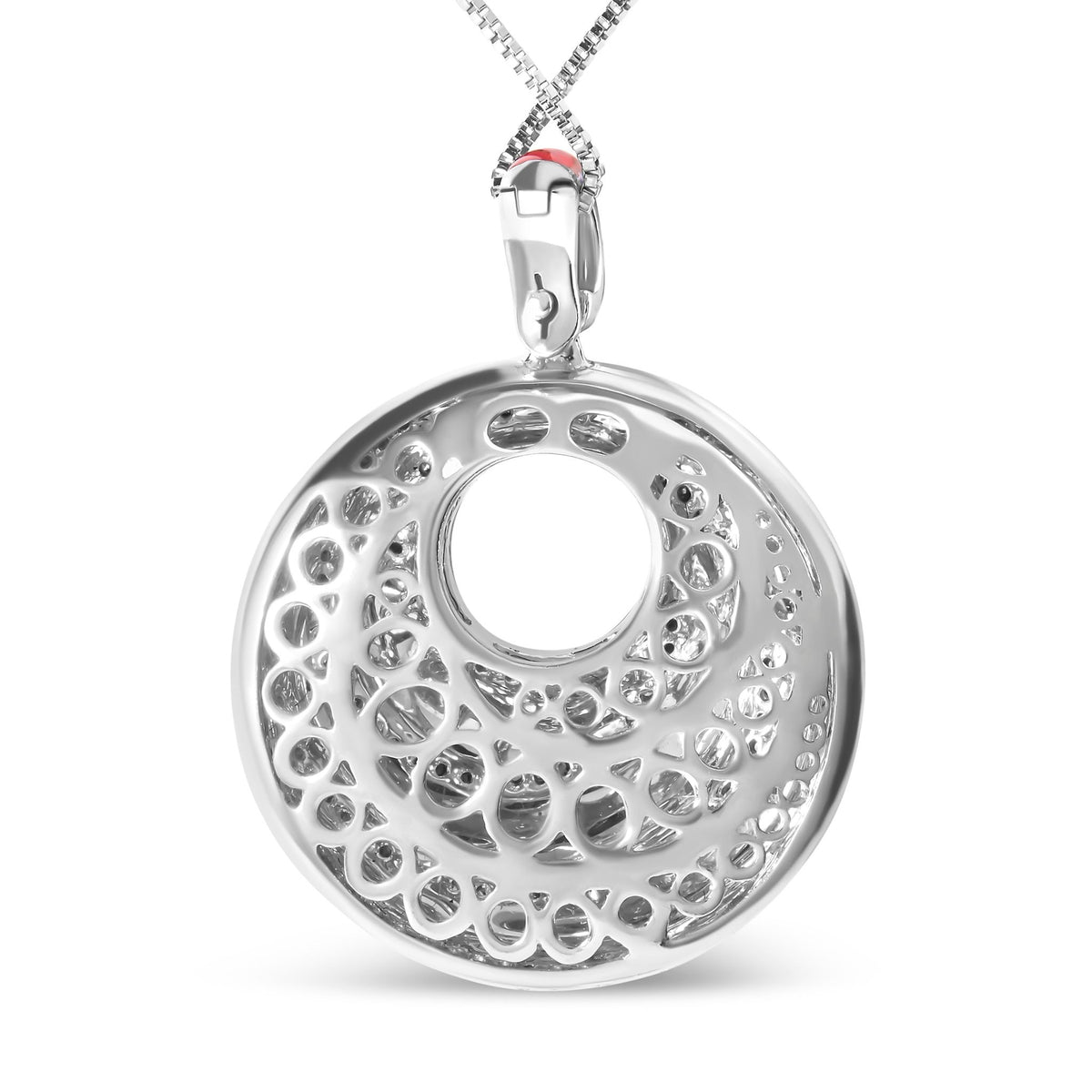 .925 Sterling Silver Red Enamel and 1/2 Diamond Endless Swirl Medallion 18&quot; Pendant Necklace (F-G Color, VS1-VS2 Clarity) - LinkagejewelrydesignLinkagejewelrydesign