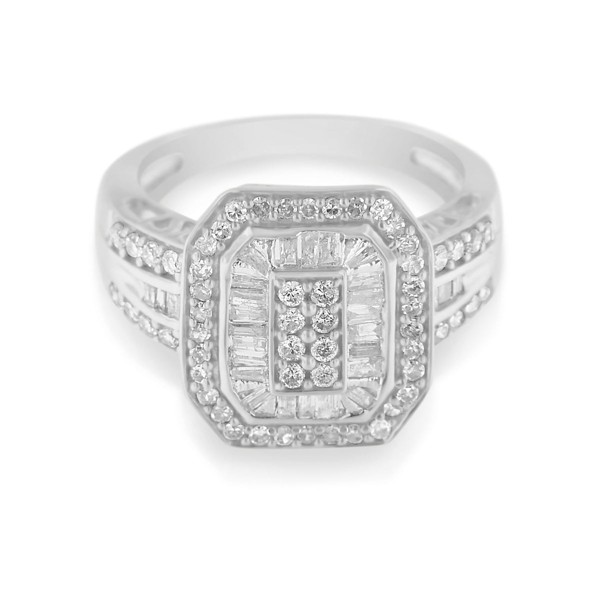 .925 Sterling Silver Round and Baguette Diamond Cathedral Ring (0.75 Cttw, H-I Color, I2-I3 Clarity) - Size 7 - LinkagejewelrydesignLinkagejewelrydesign