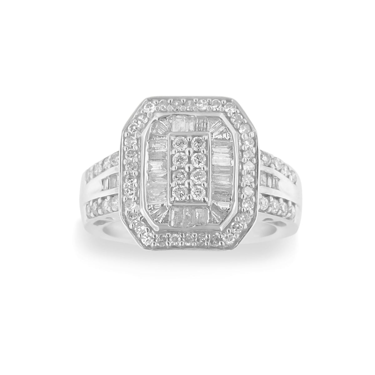 .925 Sterling Silver Round and Baguette Diamond Cathedral Ring (0.75 Cttw, H-I Color, I2-I3 Clarity) - Size 7 - LinkagejewelrydesignLinkagejewelrydesign