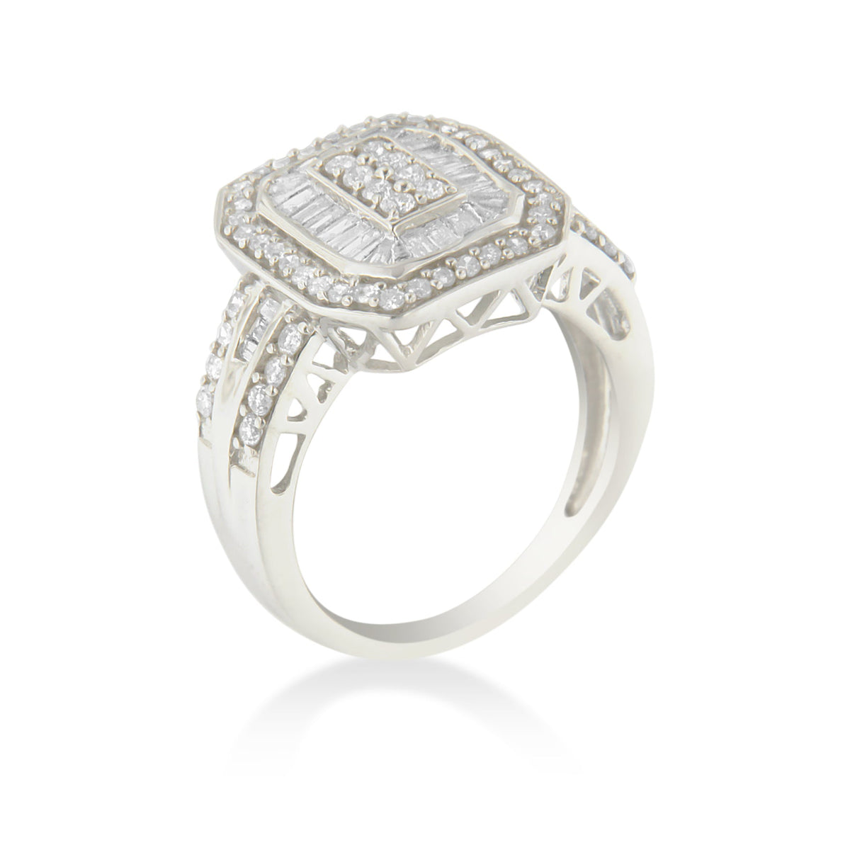 .925 Sterling Silver Round and Baguette Diamond Cathedral Ring (0.75 Cttw, H-I Color, I2-I3 Clarity) - Size 7 - LinkagejewelrydesignLinkagejewelrydesign
