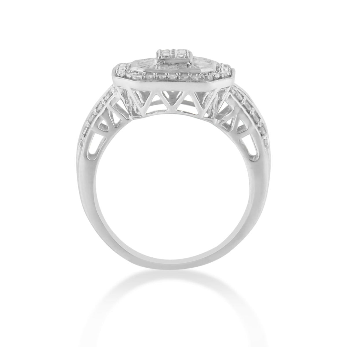 .925 Sterling Silver Round and Baguette Diamond Cathedral Ring (0.75 Cttw, H-I Color, I2-I3 Clarity) - Size 7 - LinkagejewelrydesignLinkagejewelrydesign