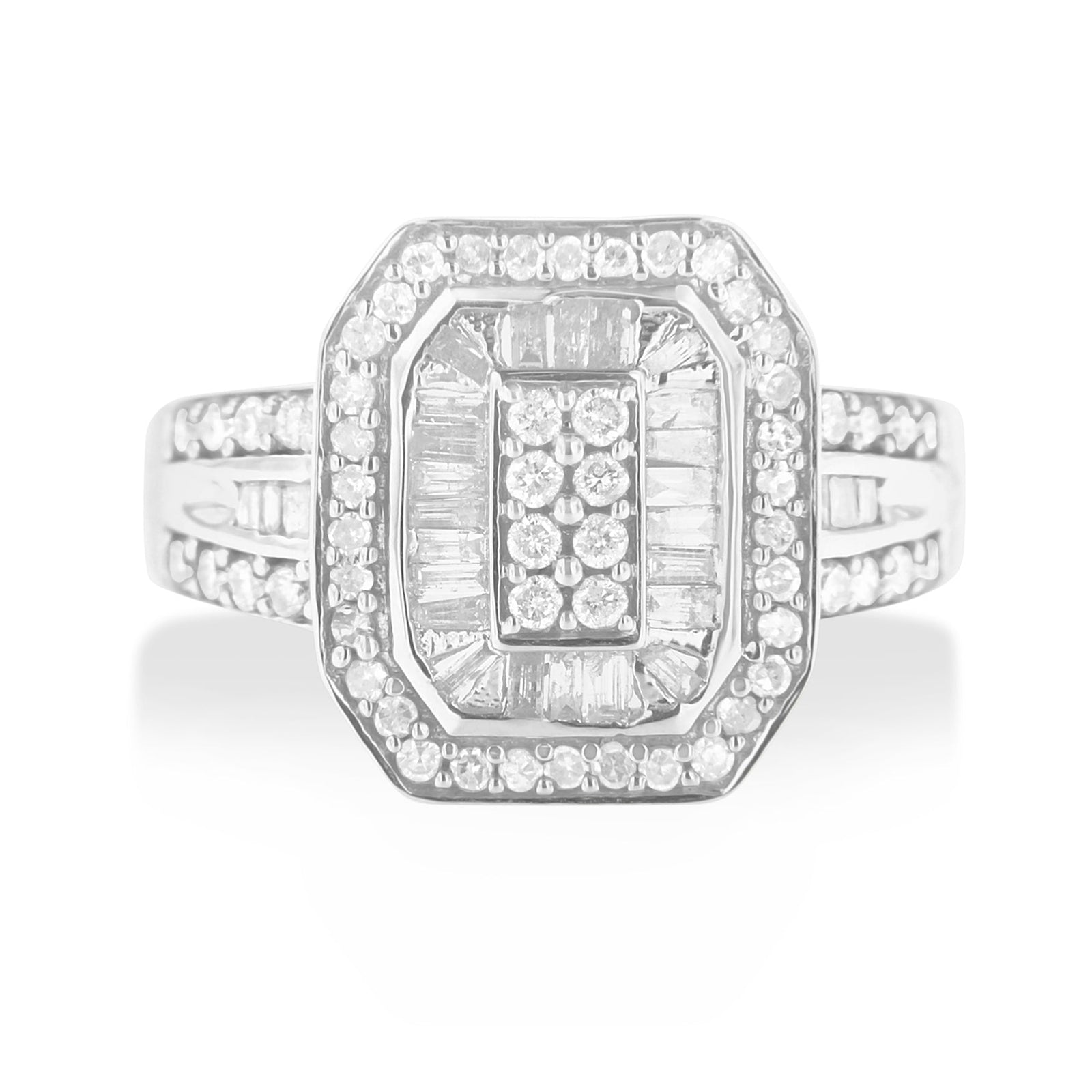 .925 Sterling Silver Round and Baguette Diamond Cathedral Ring (0.75 Cttw, H-I Color, I2-I3 Clarity) - Size 7 - LinkagejewelrydesignLinkagejewelrydesign