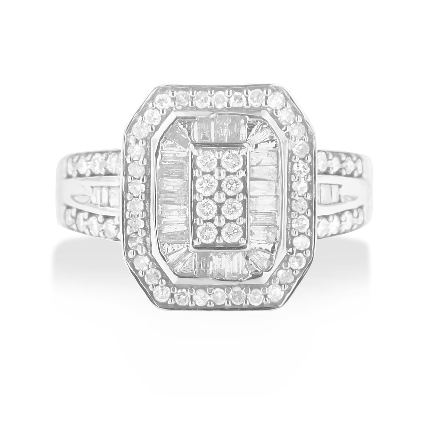 .925 Sterling Silver Round and Baguette Diamond Cathedral Ring (0.75 Cttw, H-I Color, I2-I3 Clarity) - Size 7 - LinkagejewelrydesignLinkagejewelrydesign