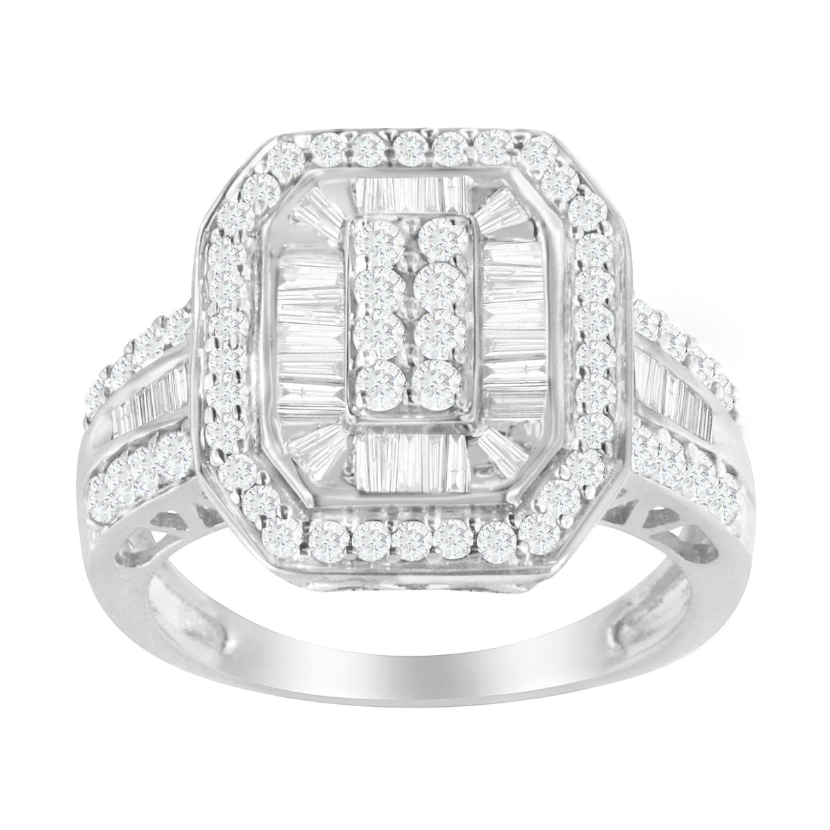 .925 Sterling Silver Round &amp; Baguette Diamond Ring (1 Cttw, I-J Color, I2-I3 Clarity) - Size 6 - LinkagejewelrydesignLinkagejewelrydesign