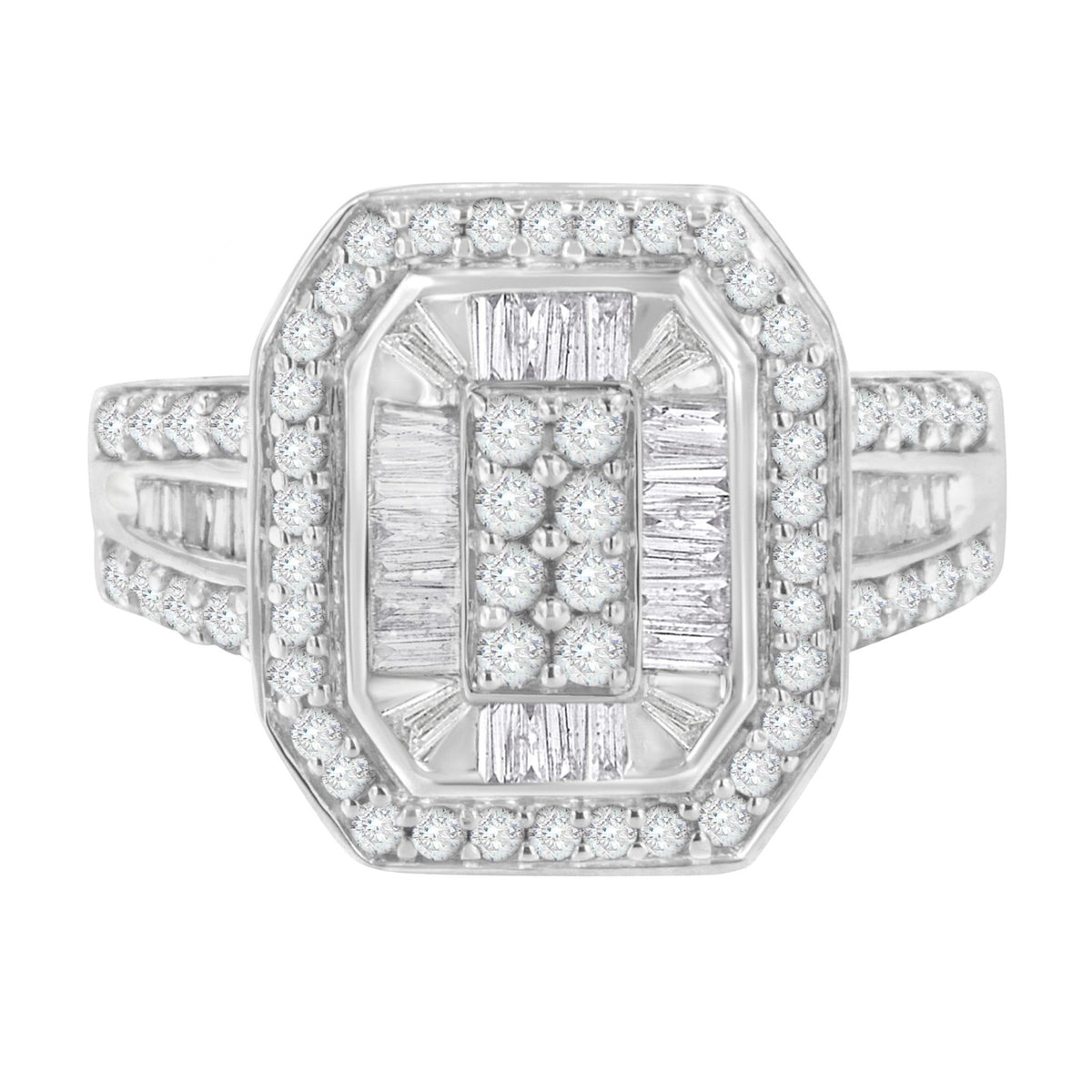 .925 Sterling Silver Round &amp; Baguette Diamond Ring (1 Cttw, I-J Color, I2-I3 Clarity) - Size 6 - LinkagejewelrydesignLinkagejewelrydesign