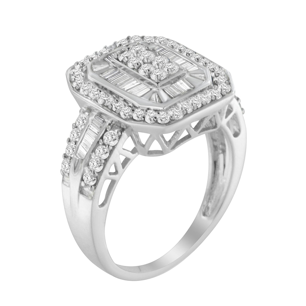 .925 Sterling Silver Round &amp; Baguette Diamond Ring (1 Cttw, I-J Color, I2-I3 Clarity) - Size 6 - LinkagejewelrydesignLinkagejewelrydesign