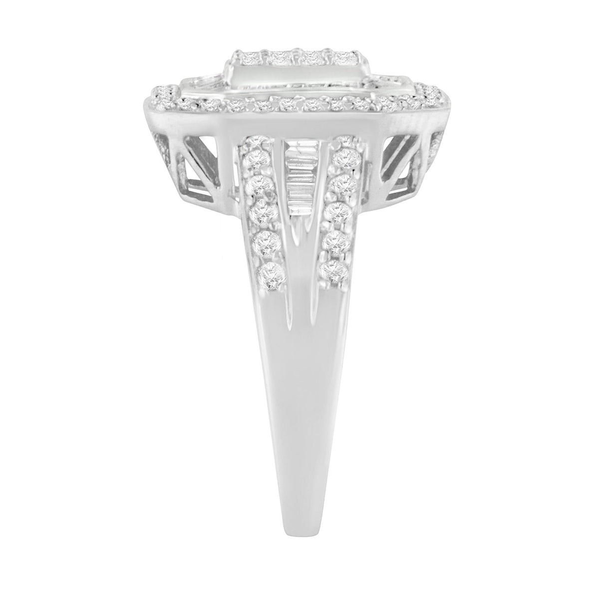 .925 Sterling Silver Round &amp; Baguette Diamond Ring (1 Cttw, I-J Color, I2-I3 Clarity) - Size 6 - LinkagejewelrydesignLinkagejewelrydesign