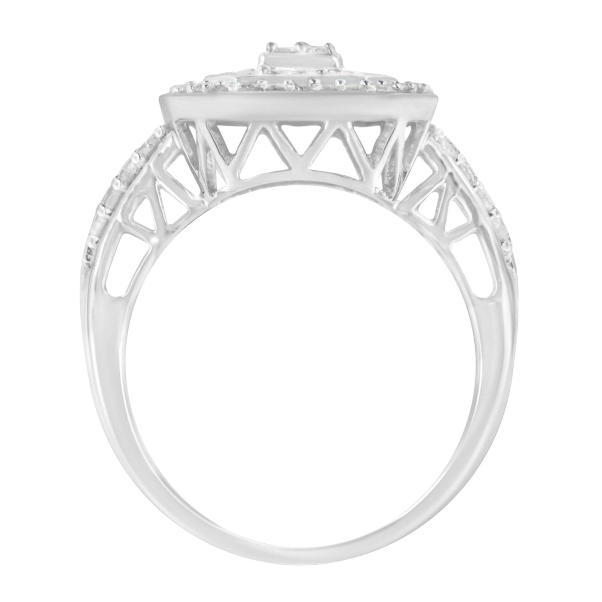 .925 Sterling Silver Round &amp; Baguette Diamond Ring (1 Cttw, I-J Color, I2-I3 Clarity) - Size 6 - LinkagejewelrydesignLinkagejewelrydesign
