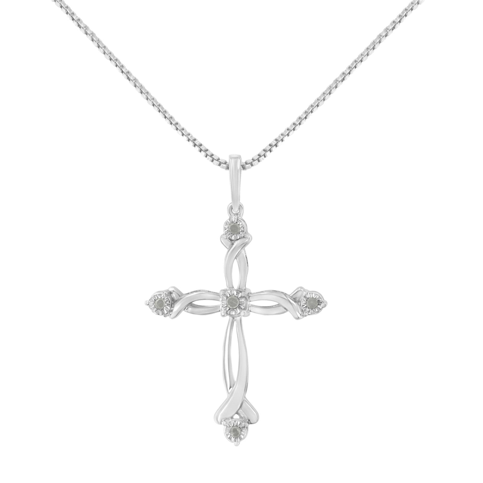 .925 Sterling Silver Round Cut Diamond Accent Cross Pendant Necklace (1/15 cttw, I-J Color, I3 Clarity) - LinkagejewelrydesignLinkagejewelrydesign