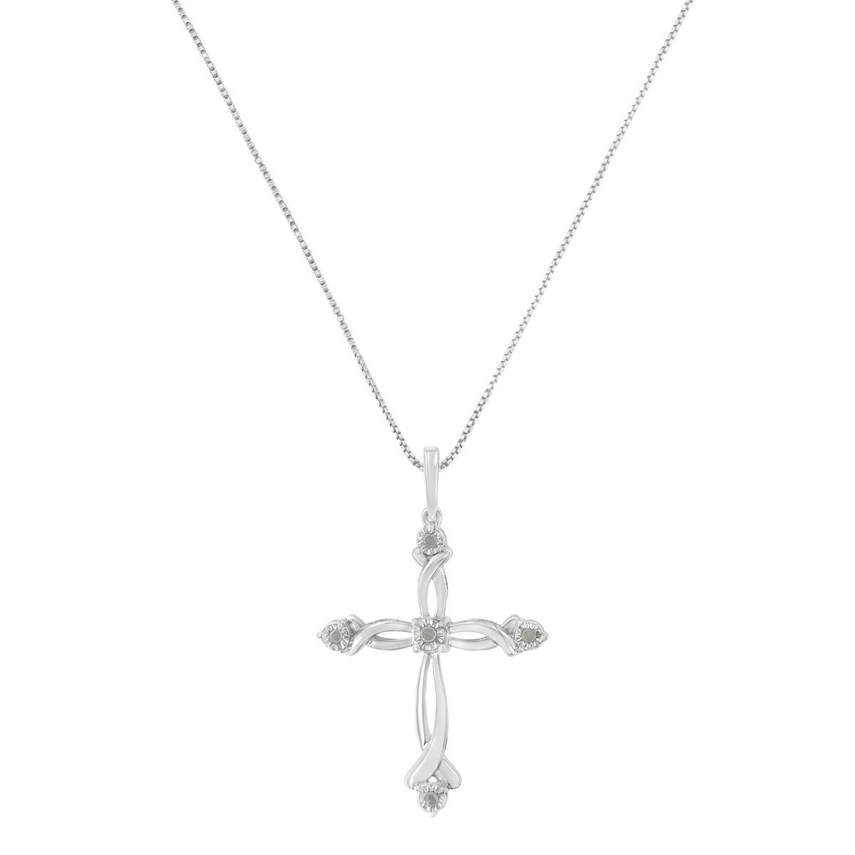 .925 Sterling Silver Round Cut Diamond Accent Cross Pendant Necklace (1/15 cttw, I-J Color, I3 Clarity) - LinkagejewelrydesignLinkagejewelrydesign