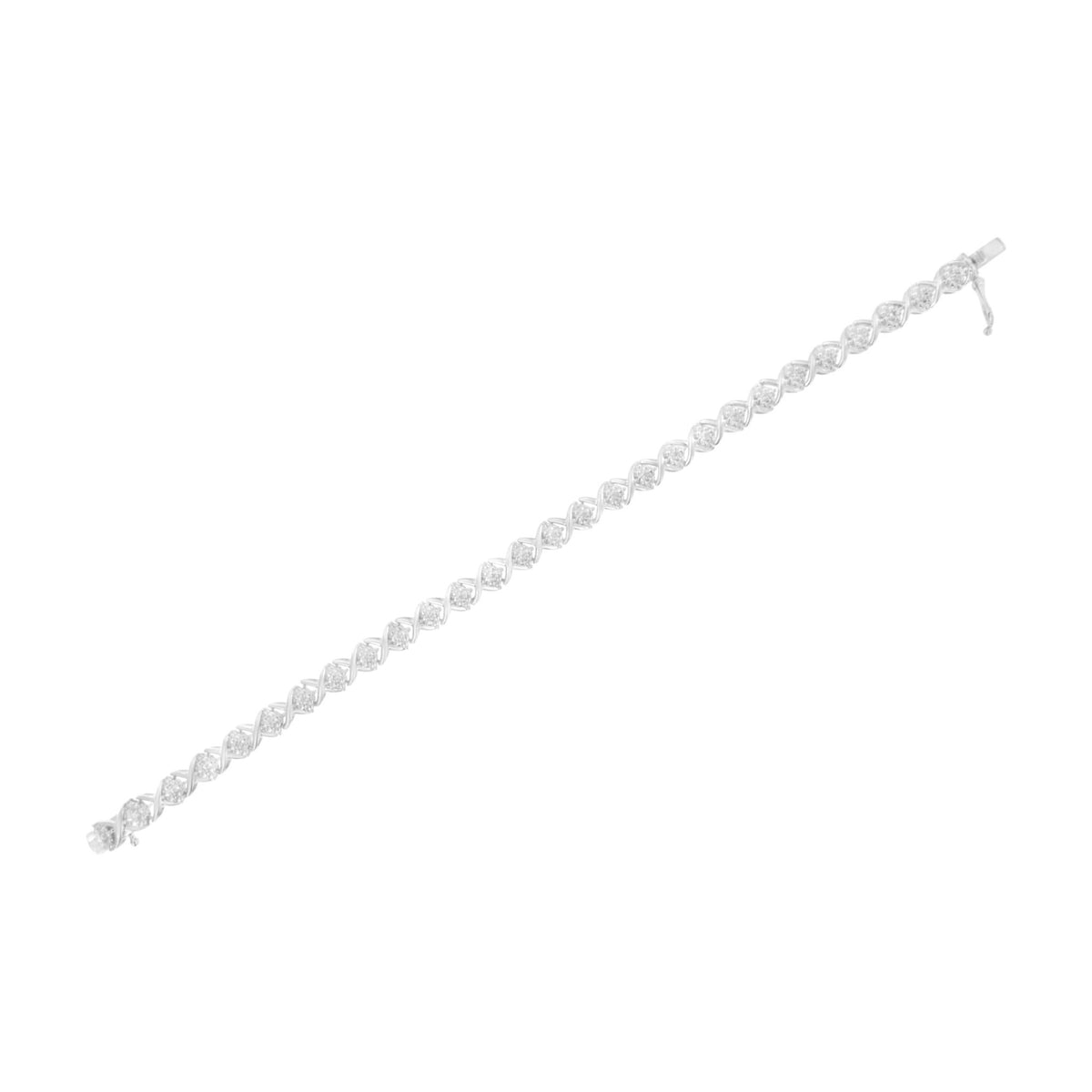 .925 Sterling Silver Round-Cut Diamond Accent Floral Cluster and &quot;X&quot; Link Bracelet (I-J Color, I3 Clarity) - 7.25&quot; - LinkagejewelrydesignLinkagejewelrydesign