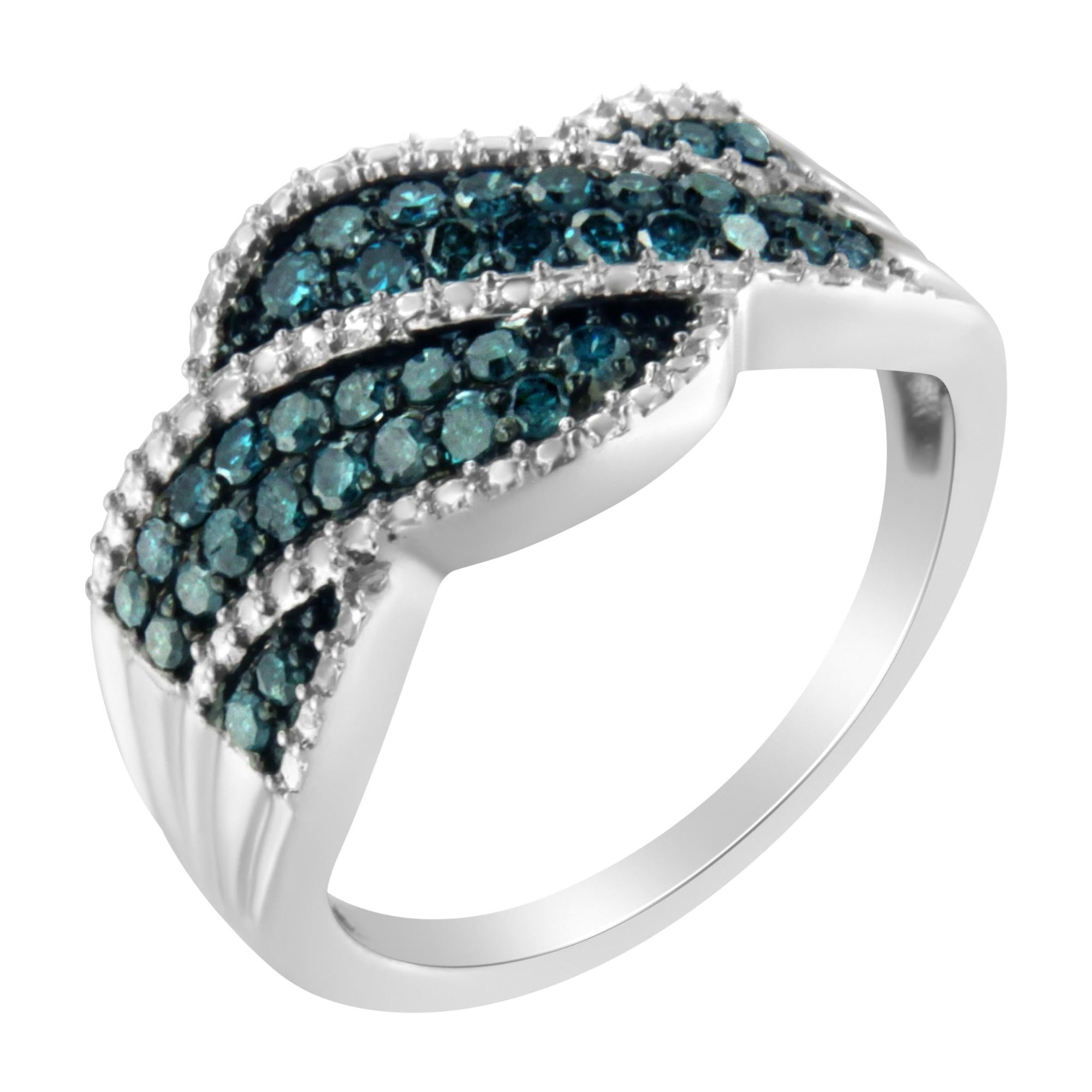 .925 Sterling Silver Treated Blue Color Diamond cocktail Ring (1/2 Cttw, Treated Blue Color, I2-I3 Clarity) - Size 6-3/4 - LinkagejewelrydesignLinkagejewelrydesign
