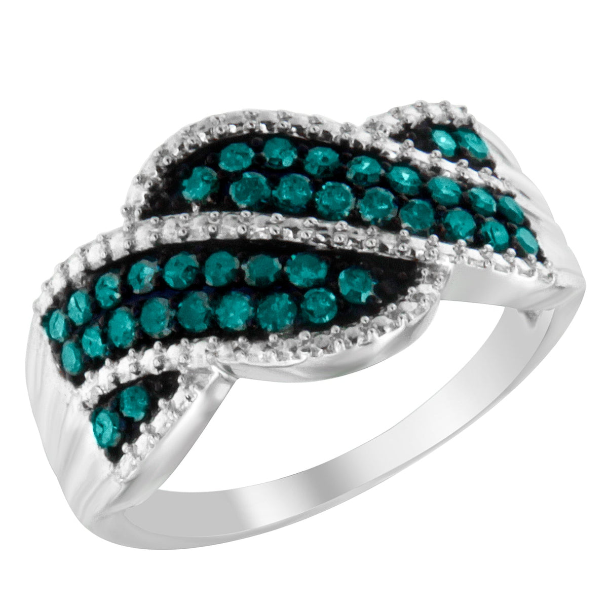 .925 Sterling Silver Treated Blue Color Diamond cocktail Ring (1/2 Cttw, Treated Blue Color, I2-I3 Clarity) - Size 6-3/4 - LinkagejewelrydesignLinkagejewelrydesign