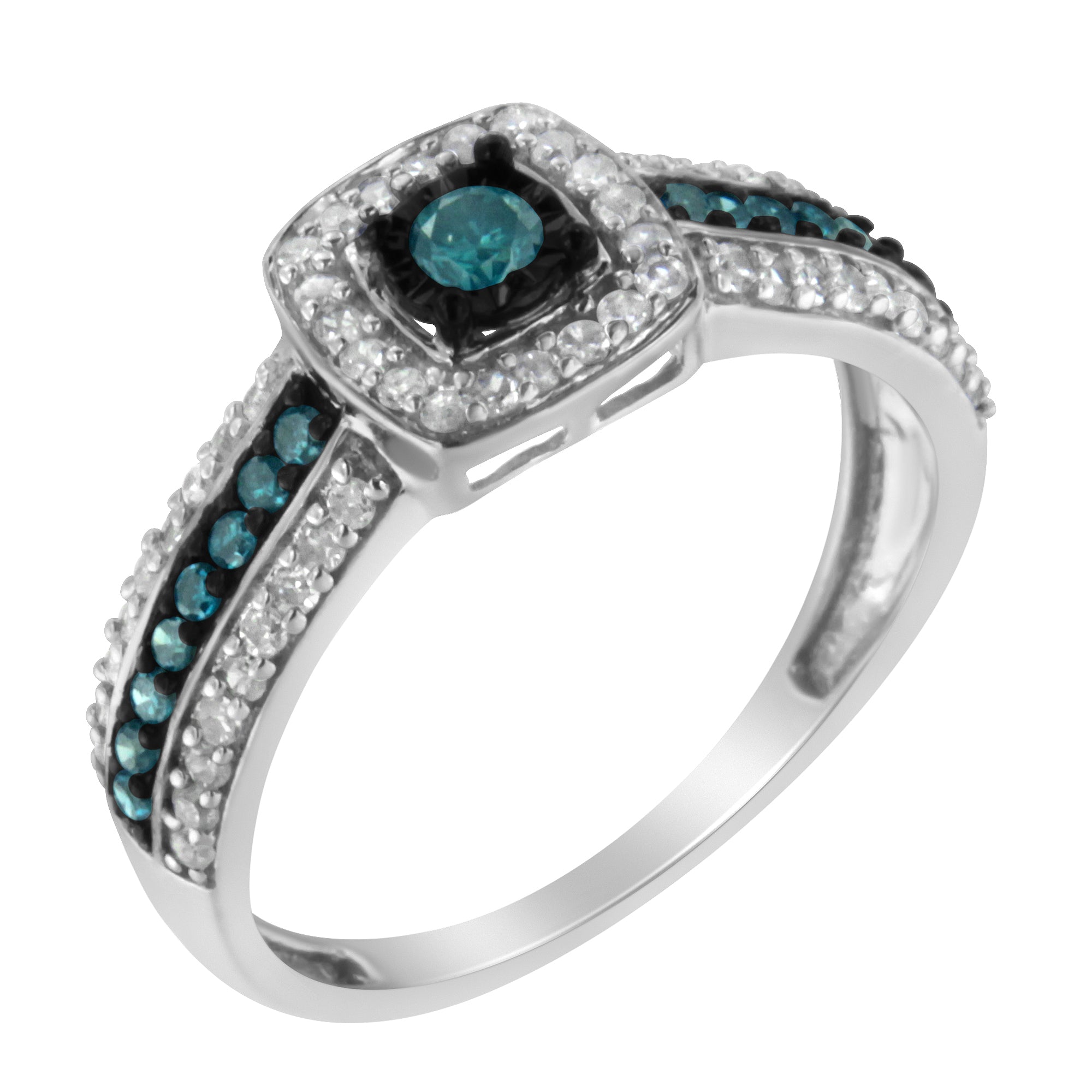 .925 Sterling Silver Treated Blue Miracle-Set Diamond Engagement Ring (1/2 Cttw, J-K Color, I1-I2 Clarity) - Size 6 - LinkagejewelrydesignLinkagejewelrydesign