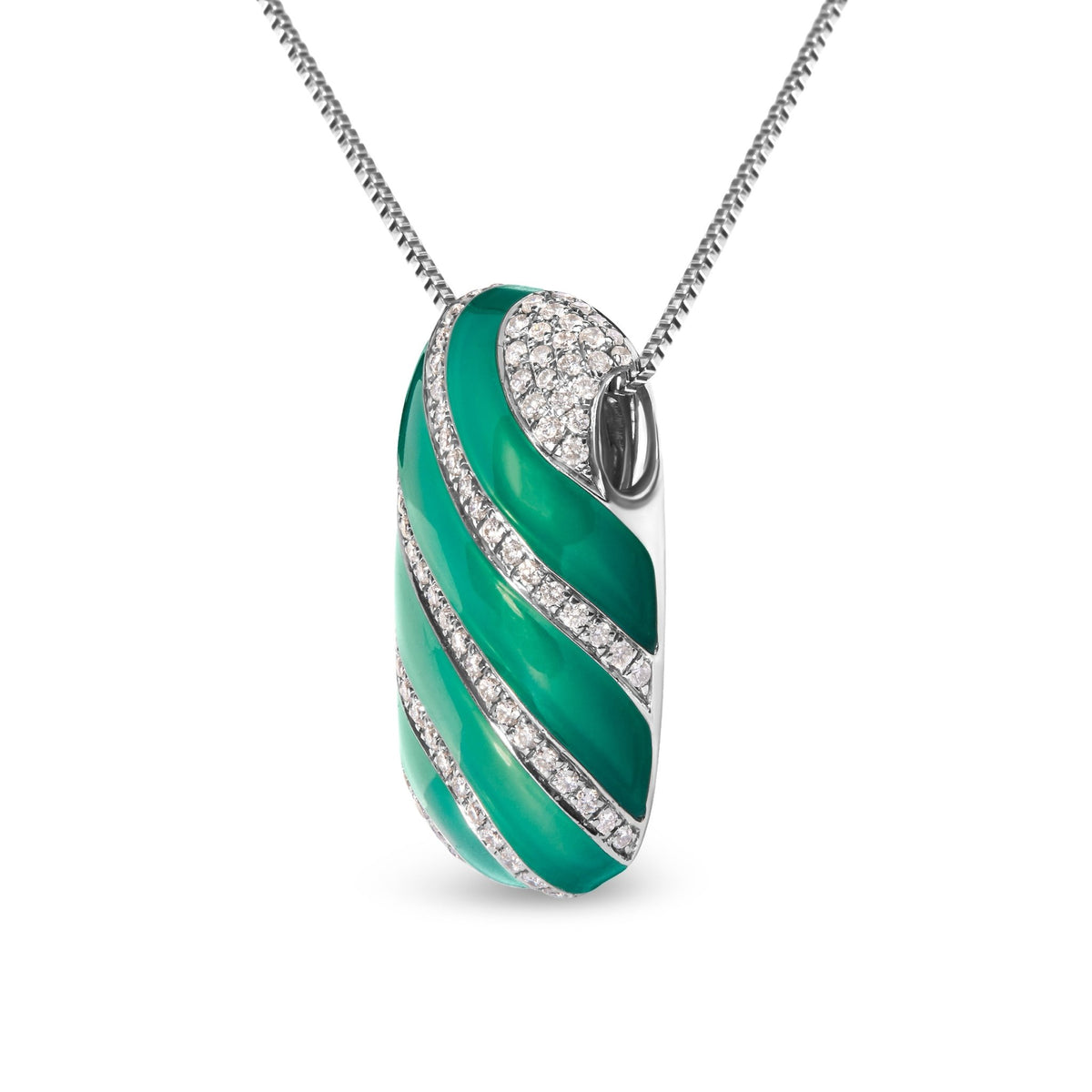 .925 Sterling Silver Turquoise Enamel and 1/2 Cttw Diamond Block 18&quot; Pendant Necklace (F-G Color, VS1-VS2 Clarity) - LinkagejewelrydesignLinkagejewelrydesign