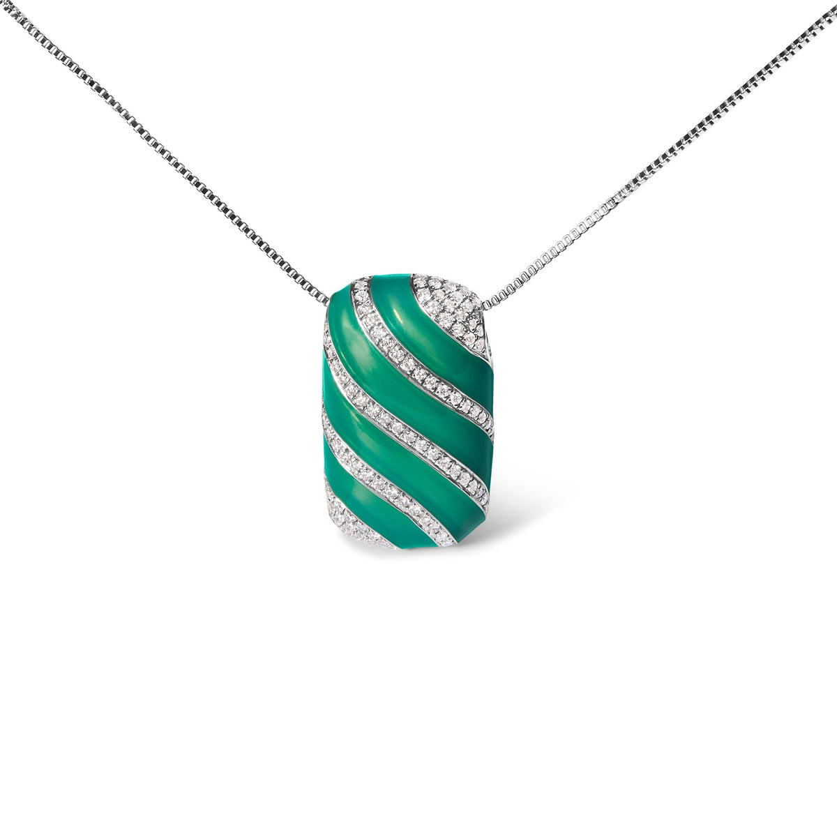 .925 Sterling Silver Turquoise Enamel and 1/2 Cttw Diamond Block 18&quot; Pendant Necklace (F-G Color, VS1-VS2 Clarity) - LinkagejewelrydesignLinkagejewelrydesign