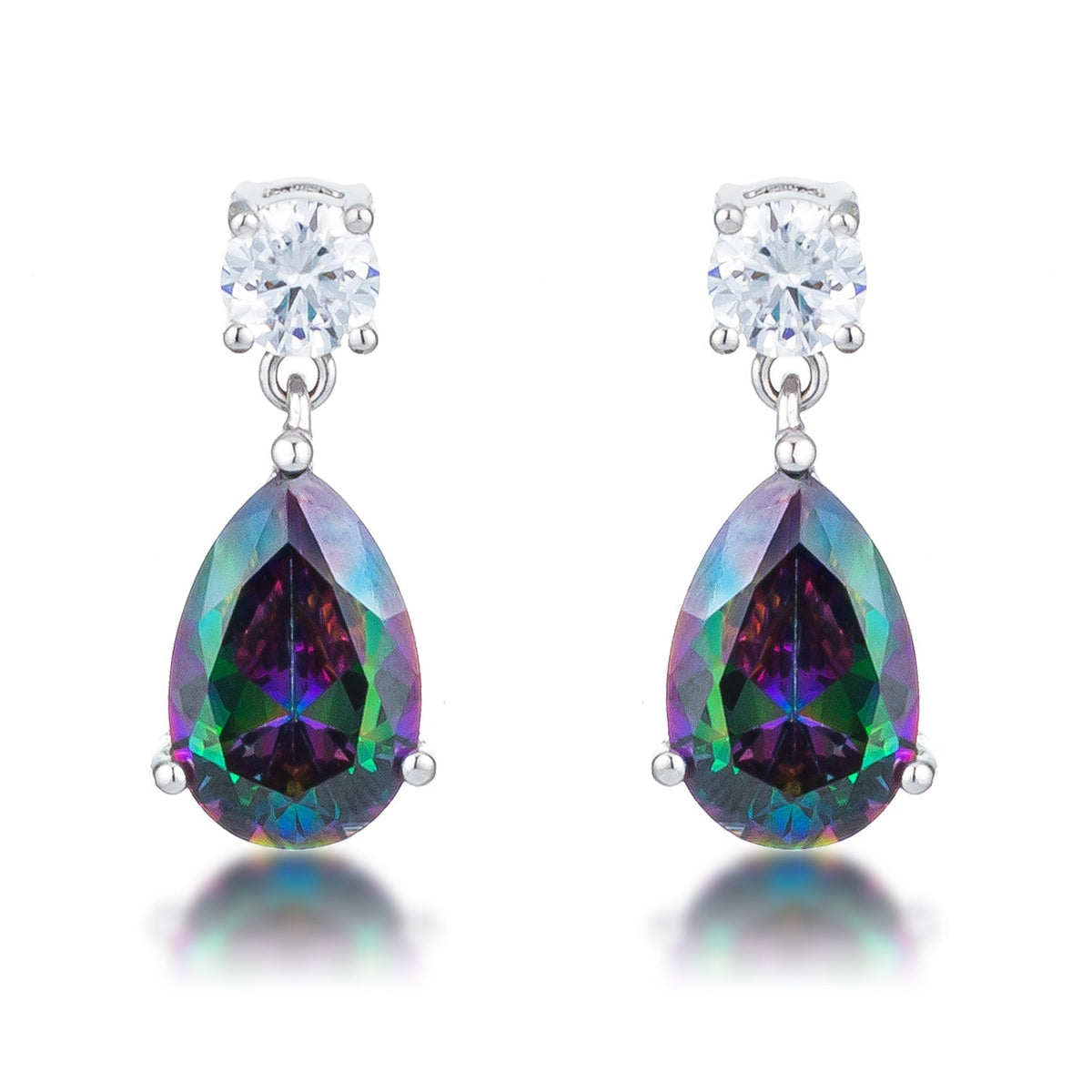 9|9.9Ct Rhodium Mystic Iridescent Teardrop Earrings - LinkagejewelrydesignLinkagejewelrydesign