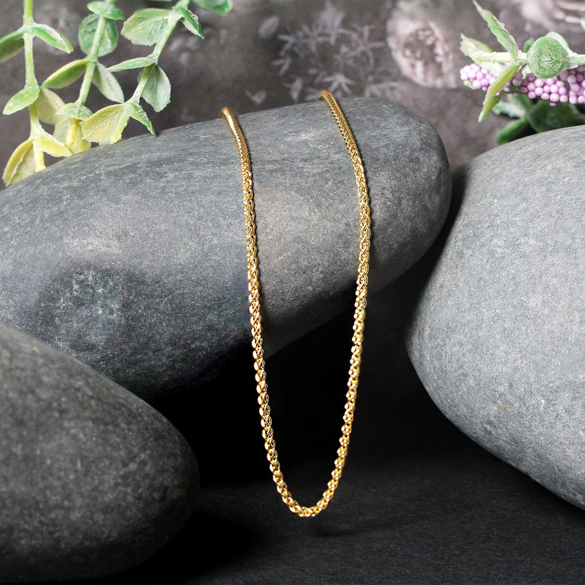 14k Yellow Gold Round Wheat Chain 1.5mm