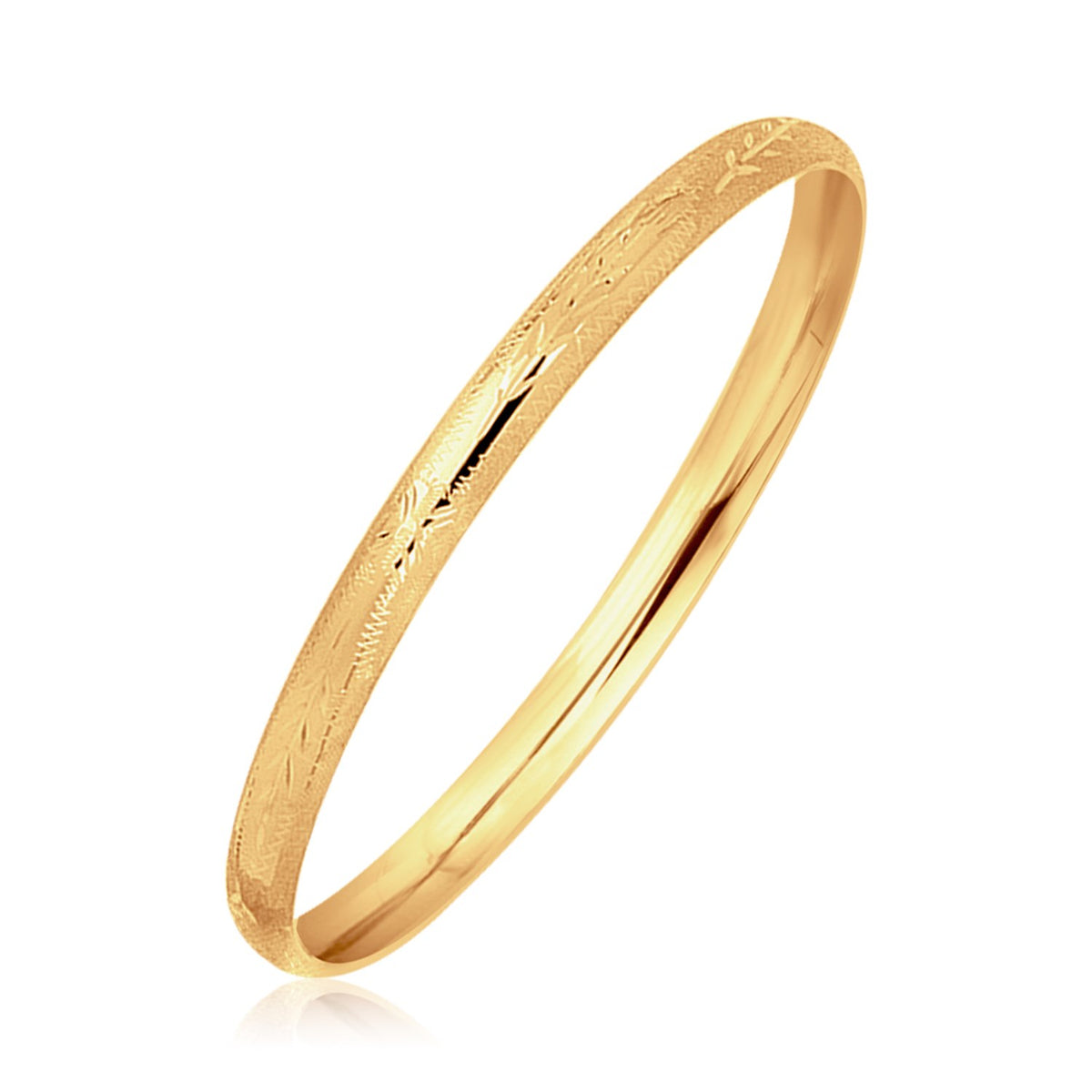 14k Yellow Gold Dome Style Children&#39;s Bangle with Diamond Cuts