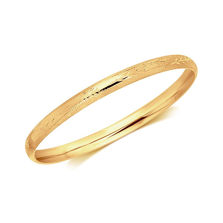 14k Yellow Gold Dome Style Children&#39;s Bangle with Diamond Cuts