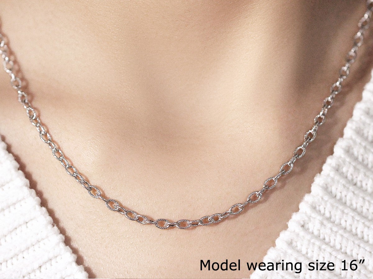 3.5mm 14k White Gold Pendant Chain with Textured Links