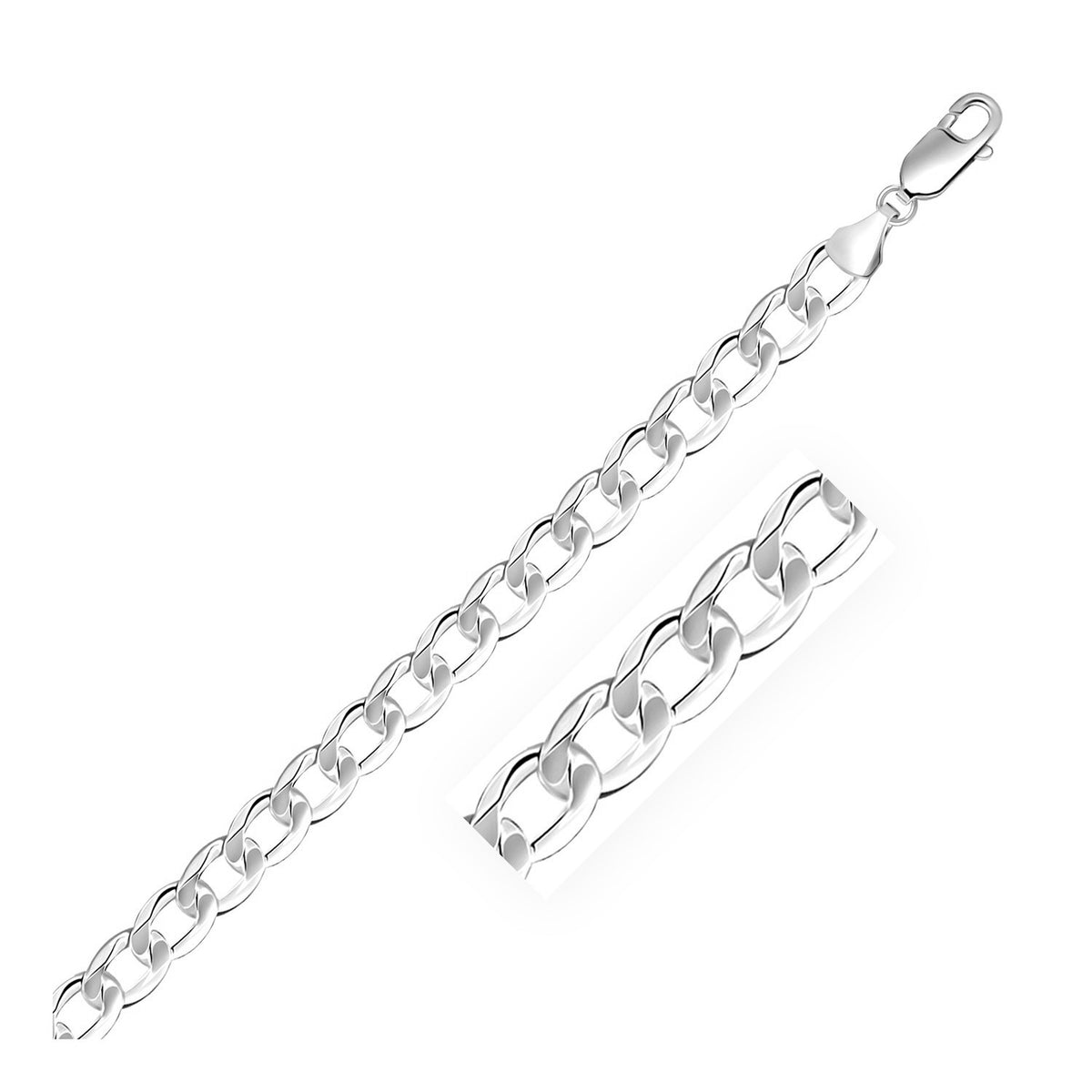 Rhodium Plated 7.2mm Sterling Silver Curb Style Chain