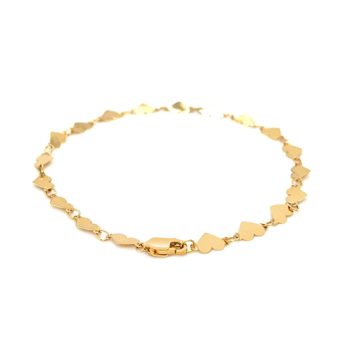 14k Yellow Gold 7 inch Mirrored Heart Chain Bracelet