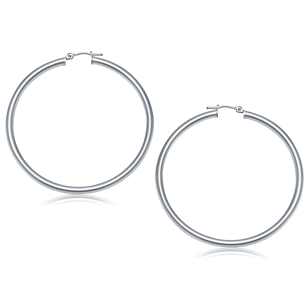 14k White Gold Polished Hoop Earrings (50 mm)